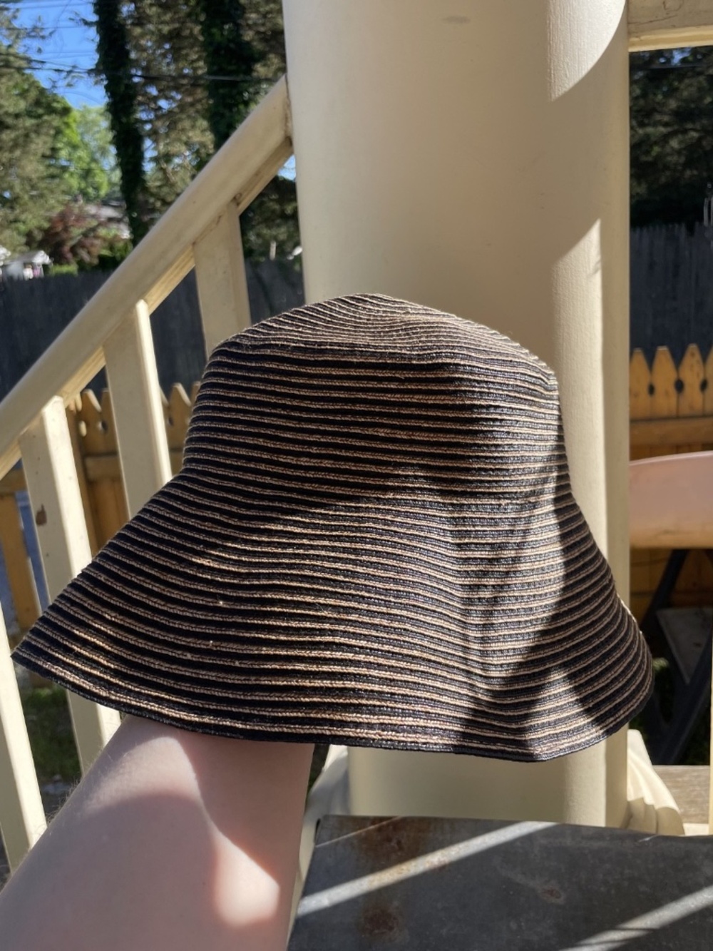 Eric Javits NY Sun Hat 4” Brim Woven Packable Black And Tan Stripe